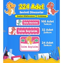 Sevimli Dinozor Temalı Okul Kreş Kişiye Özel İsim Etiket Seti - Model 140 Çok Renkli