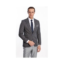 Wessi Çizgili Koyu Slim Fit Lacivert Erkek Ceket Siyah