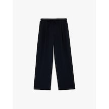 Koton Beli Bağlamalı Cepli Çizgili Uzun Düz Geniş Paça Pantolon Lacivert Çizgili 6sak40057ew 7s2