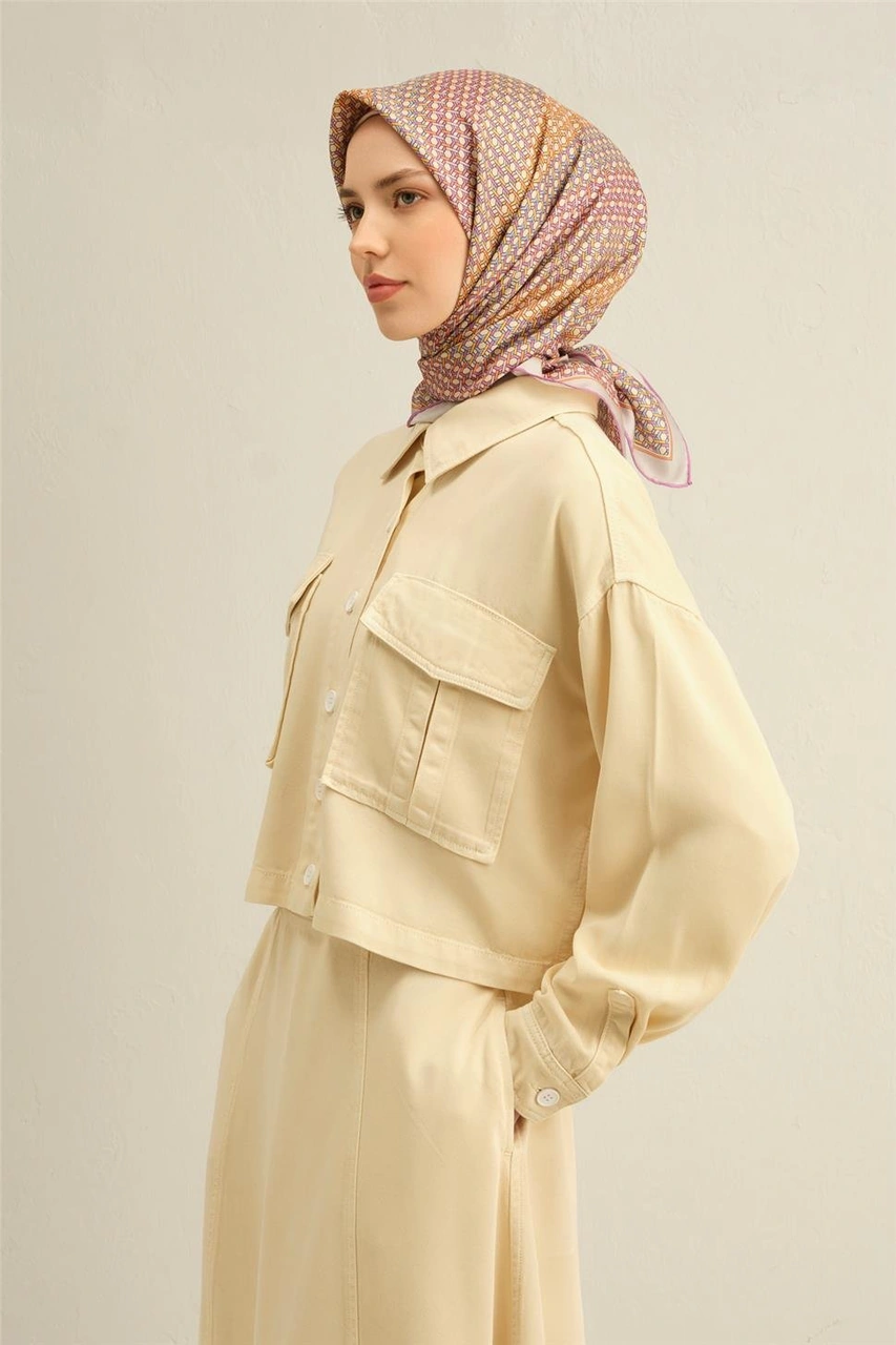 Armine Klasik Desenli Saf İpek Twill Eşarp 9319d 82 Pembe