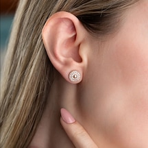 Vaoov 925 Ayar Gümüş Taşlı Düğme Küpe Rose Gold