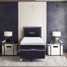 Lina Lacivert Tek Kişilik Sandıklı Baza + Ortopedik Pedli Yatak + Klapalı Başlık 3 Lü Set Konuma Özel Teslimat 90 x 190 CM