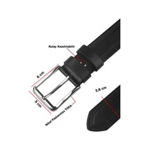 Deepsea Erkek Siyah 4 Cm Eninde Yanları Dikiş Nakışlı Mat Suni Deri Kemer 2402611 False