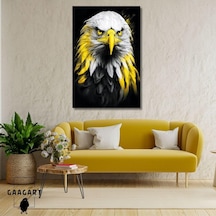 Dikey Kanvas Duvar Tablosu Sarı Detaylı Siyah Beyaz Kartal 50 X 70 -