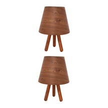 2'li Ahşap Desen Tripod Abajur Kahverengi