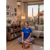 Kadın Kısa Kol Kapri Yumuşak Tuşeli Likralı Penye Pijama Takım Mavi