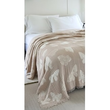 Kelebek Desen 4 Katlı Müslin Pike Yatak Örtüsü Battal Boy 240x260 Cm Bej