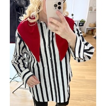 Modaonna Siyah Çizgili Beyaz Oversize Gömlek