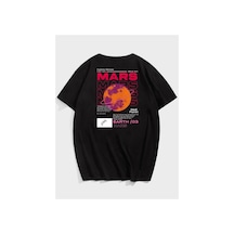Erkek Siyah Oversize Mars Baskılı T-shirt Siyah