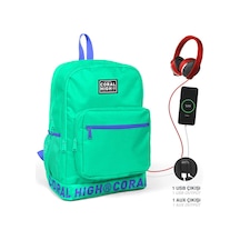 Coral High Nakış Logolu Usb Şarjlı Kulaklık Çıkışlı Su Yeşili Sırt Çantası