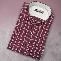 Eren Style Linen Keten Klasik %100 Cotton Kısa Kollu Terletmeyen Gömlek Kırmızı