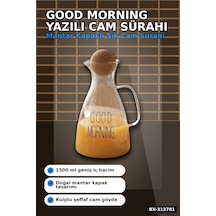 1500 Ml Yuvarlak Mantar Kapaklı Cam Sürahi - Good Morning Yazılı - Bulaşık Makinesi Uyumlu Bx-313781 Diğer