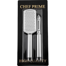 Chef Full Metal Mutfak Seti - Paslanmaz Çelik El Rendesi Ve Sebze Soyucu Açık Gri
