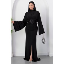 Kalopya Dik Yaka Yarasa Kol Payet Elbise K-262707 Siyah