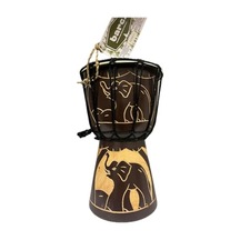 Otantik Ahşap Djembe Davul, 25 Cm, Mahoni Ağacı Ve Keçi Derisi, El Yapımı Bali Endonezya, Fil Figürlü, 14 Cm Deri Çap