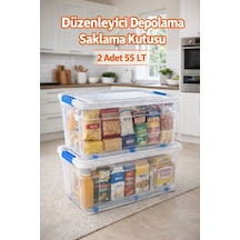 Depolama Düzenleyici 2 Adet 55 Lt Kilitli Tekerlekli Saklama Şeffaf Beyaz