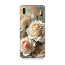 Samsung Galaxy A30 Uyumlu Krem Beyaz Güllerin Sessizliği Desenli Silikon Kılıf Çok Renkli