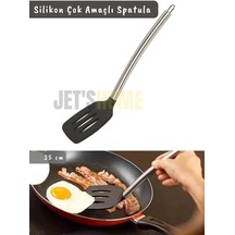 Silikon Spatula Servis Spatulası Çok Amaçlı Spatula Paslanmaz Saplı Siyah 35 Cm
