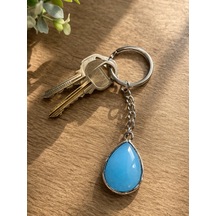 Opal Ay Taşı Görünümlü Unisex Metal Anahtarlık Mavi Işıltılı Doğal Desen Opal Ay Taşı Görünümlü Unisex Metal Anahtarlık Mavi Işıltılı Doğal Desen