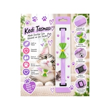 Kedi Tasması Lila Saten Yeşil Fiyonklu Zilli Ayarlanabilir Klips Tokalı Boyun Tasması