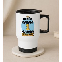 Bk Gift Kişiye Özel Babalar Günü Tasarımlı Kulplu Beyaz Çelik Bardak Termos Mug 450ml-11, Babalar Günü Hediye, Babaya Hediye