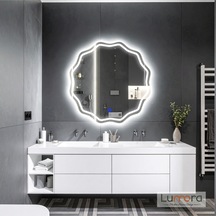 Envara Beyaz Led'li Lazer Kumlamalı Lavabo & Banyo Aynası Dokunmatik Sensörlü 90 X 90