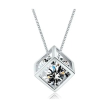 Monemel Kristal Parlak Küp Kolye Altın Kaplama N02328 Gümüş - Rodyum