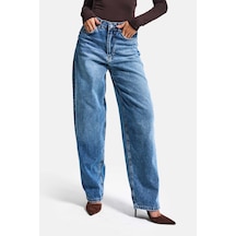 Itsbasic Kadın Mavi Cindy 4s6-4 Skater Fit Bol Kesim %100 Koton Denim Jean
