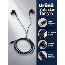 Dahili Mikrofonlu Type C Kablolu Kulaklık Siyah Gövde Diğer