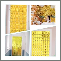 Bezos Ekstra Metalize Altın Renk Disko Dikdörtgen Kesim Kapı Perdesi Dekorasyon 1x2 Metre Mmbz Diğer