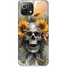 Xiaomi Mi 11 Lite Uyumlu Çiçekli Kurukafa Fantezisi Desenli Silikon Kılıf Çok Renkli