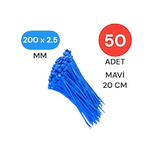 Tek-iş Plastik Kablo Bağı Klipsi Cırt Kelepçe 200 Mm X 2.5 Mm Mavi 50 Adet