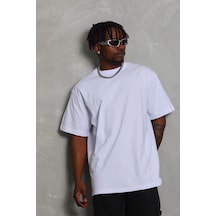 Erkek Düz Yazlık Kısa Kol Tişört Bisiklet Yaka Oversize T-shirt - Beyaz