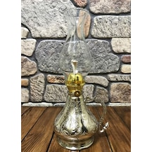 İşlemeli Bakır Gaz Lambası Büyük Boy, G10082 Gümüş