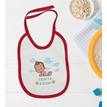 BK Kids Trakya Kızanı Tasarımlı Kırmızı Bebek Mama Önlüğü Kırmızı