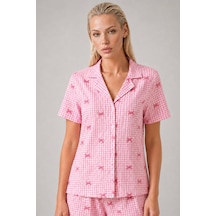 Norcia Sports Ekose Fiyonk Desenli Şortlu Pijama Takımı Kadın Kısa Kollu Düğmeli Yazlık Rahat Pembe Pijama Takımı Çok Renkli - 929322758 Çok Renkli - 929322758 Çok Renkli