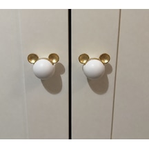 Ömürdepo Fare Mickey Mouse Kulp Dolap Çekmece Seramik Çinko Alaşımı Beyaz