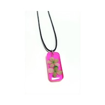 Kartopu - 489 - Çiçeği Dikdörtgen Epoksi - Nazblsmm - Kolye Pembe Kristal