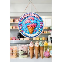 Bubblegum Dondurma Görselli Ahşap İpli Kapı Duvar Süsü Eğlence Merkezi Panosu