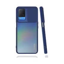Noktaks - Oppo Uyumlu Oppo A54 4g - Kılıf Slayt Sürgülü Arkası Buzlu Lensi Kapak - Lacivert