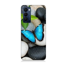 Tecno Camon 18 Uyumlu Mavilikte Taş Üzerinde Kelebek Desenli Silikon Kılıf Çok Renkli