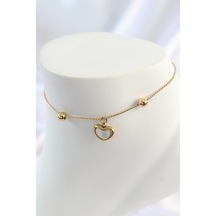 Nova Bazaar 316l Çelik Gold Renk Sallantı Mineli Kalp Figür Topçuk Detay Kadın Halhal Altın