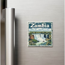 Zambiya Zambia - Posta Pulu Temalı Ülke - Baskılı Buzdolap Magneti Kare - 9x9 Cm