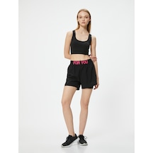 Koton Taytlı Spor Şort Slogan Baskılı Beli Lastikli Slim Fit Siyah 4sak40012nw Siyah