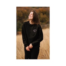 Magors Stıl-x Black Pınk Baskılı, Bisiklet Yaka, Pamuklu, Siyah Renk Oversıze Sweatshırt Siyah
