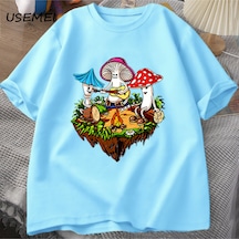 Flood Of Style Hippi Sihirli Mantar Tshirt Komik Grafik T Shirt Streetwear 90s Erkek T-shirt Adam Hippi Pamu Mavi