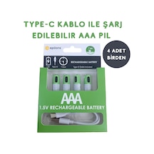 Type-c İle Şarjolabilen 4 Lü Aaa 1.5v Lityum İnce Şarjlı Kalem Pil 750 Mah Uzun Ömürlü