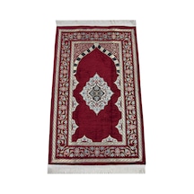 Bordo Çiçek Motifli Mihraplı Astarlı Şönil Seccade 001