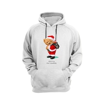 Hunors Sportswear & Company Ayıcık Baskılı Yılbaşı Noel Baba Merry Chirstmas Geyik Regular Fit %100 Pamuk Siyah Sweatshirt Beyaz