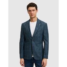 Cacharel Petrol Mavi Slim Fit Yün Kaşmir Karışımlı Ceket